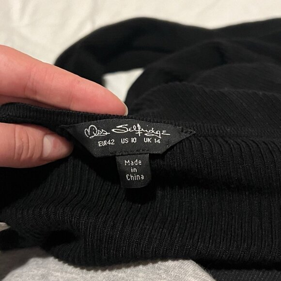 Miss Selfridge Button Through Black Cold Shoulder Ribbed Sweater Mini Dress - 10 - Picture 4 of 5